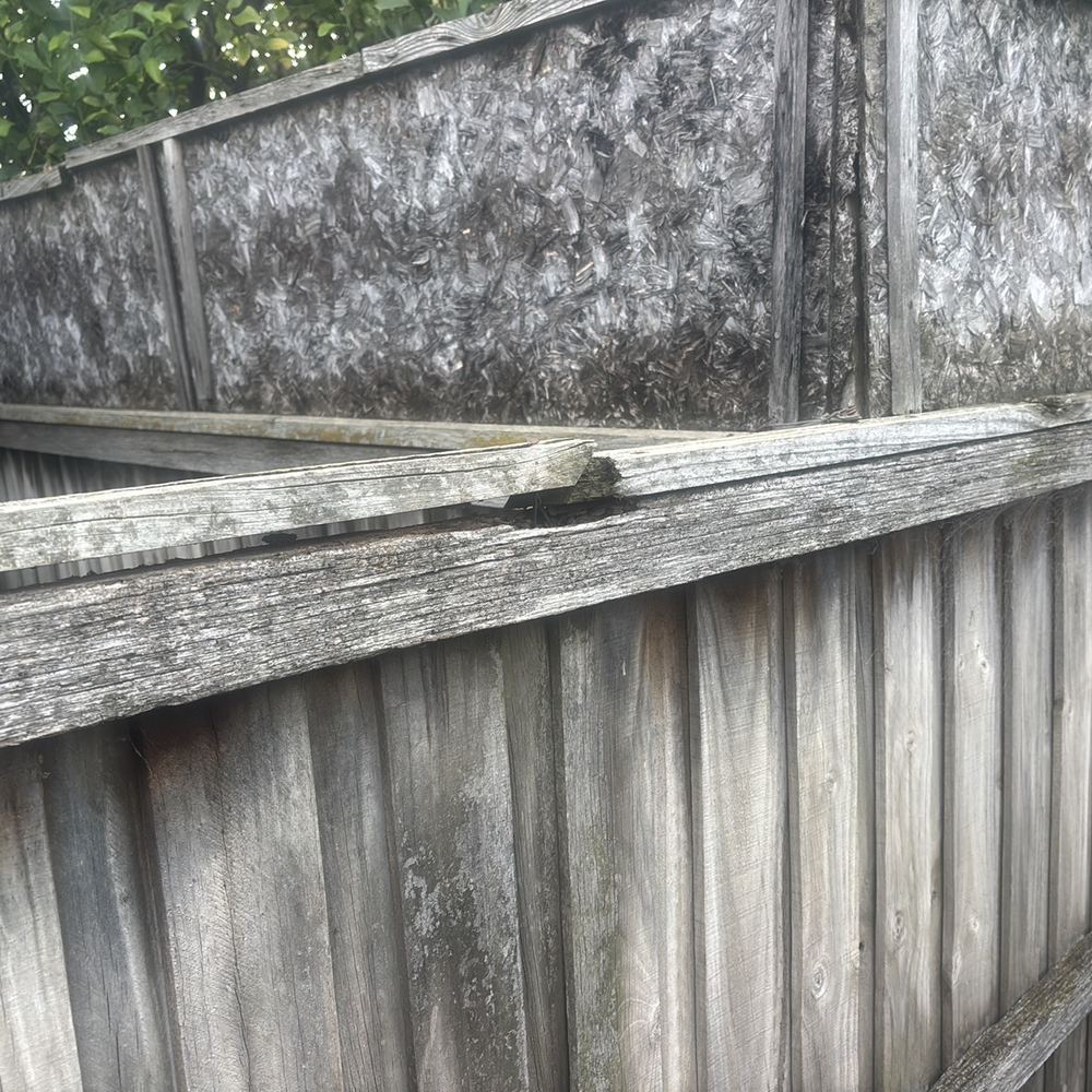 Termite damage running along a fence rail, found during a building and pest inspection in Braybrook